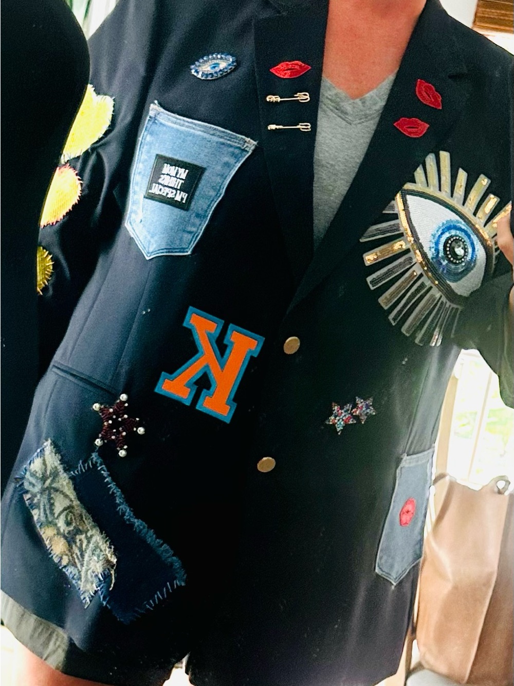 3x Navy statement/Patchwork Embellished Blazer -